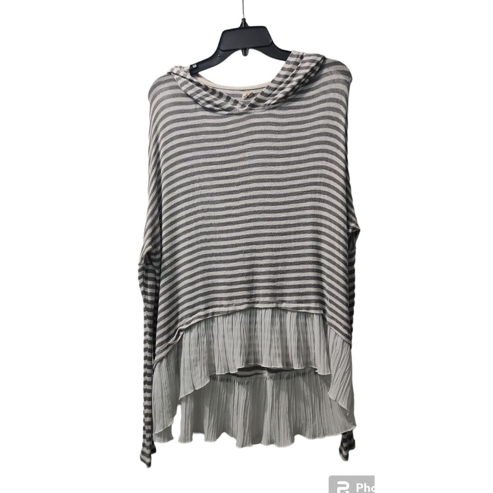 Hollister Striped Hooded Top‎ Ruffle Hem Long Sleeve Casual Gray Size M